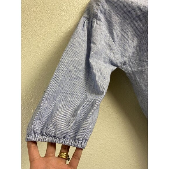 Copenhagen Delights Linen Modal Blue White Striped Button Up Shirt Dress size XS - Picture 7 of 15